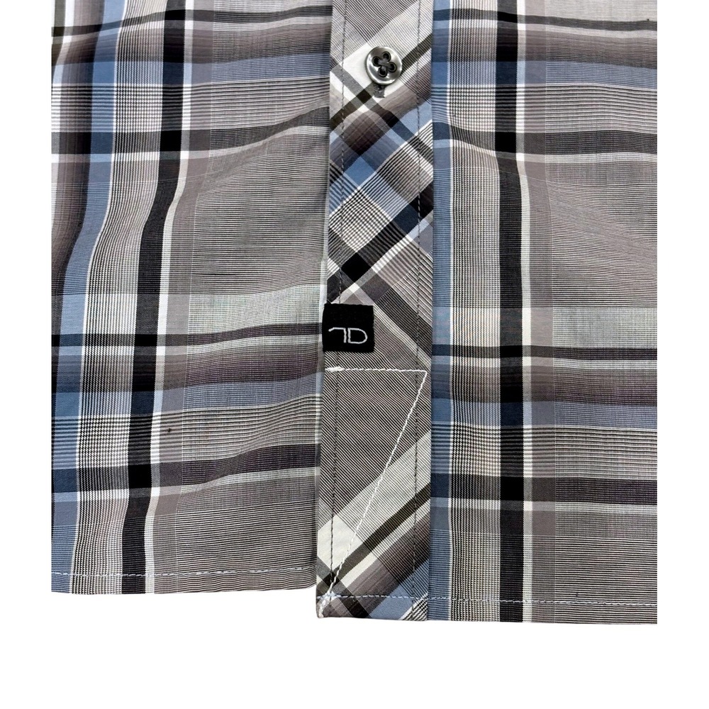 7 Diamonds Plaid Pearl Snap Button Up Shirt Mens‎ Large Grey Blue Short Sleeve - Picture 11 of 11
